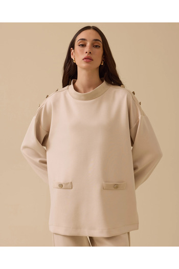 SCL Stand Collar Button Detailed Sweatshirt