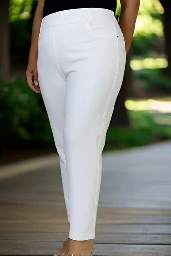 yagmurberen Belly Wide Elastic Tight Legs Big Size Jean Jeans White