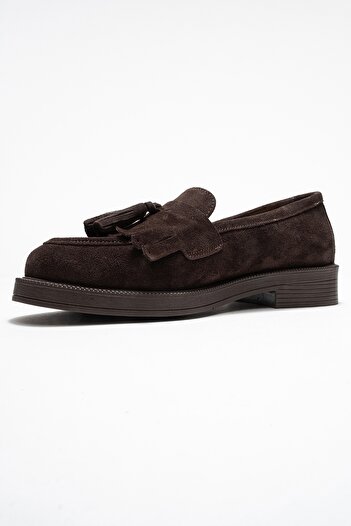 LuviShoes MİLİNA Kahverengi Süet Püsküllü Hakiki Deri Kadın Loafer Ayakkabı