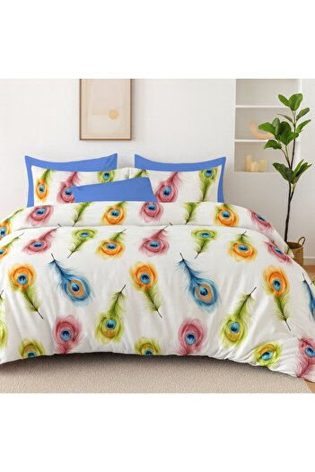 Pucioasa 6-piece finet bedding set with multicolored peacock feathers
