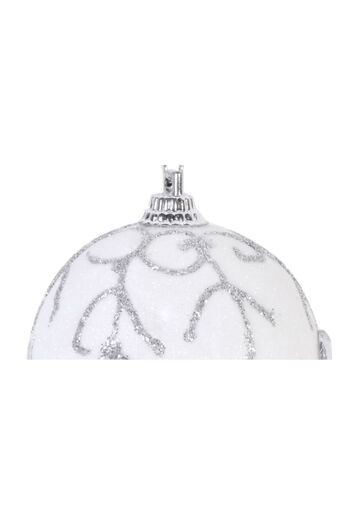 Lioness Set of 6 white Christmas baubles with shiny stones, Lioness, 6 cm