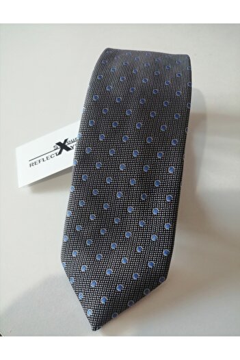 Reflect Your Style Tie Luxury Water and Stain Resistant Special Fabric Gray and Blue Dot Detail