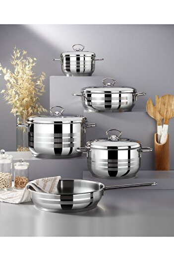 Gökdil Bonera Omega Diamond 9 Piece Stainless Steel Cookware Pot/Pan Set