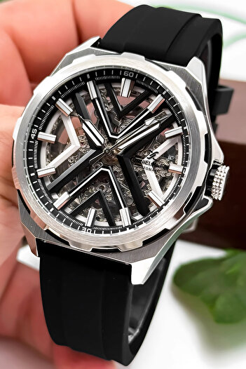 Daniel Klein Automatic Mechanism Silicone Cord Steel Case Men Wrist Watch Black-White Zmdk1193