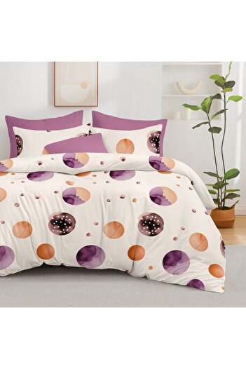 Pucioasa 6-piece finet bedding set with purple and orange circles