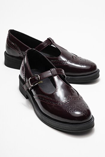 LuviShoes Janney Burgundy Patent Leather Genuine Leather Banded Women's Loafer Shoes