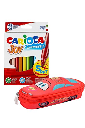 Disney Licensed Cars Pen Holder with Gift - Carioca Joy 12 Color Washable Felt Tip Pen Set