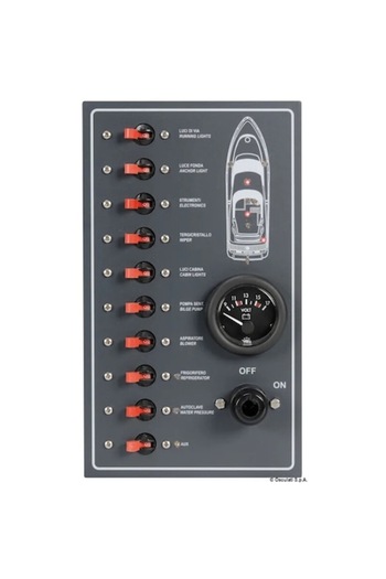 OSCULATI Waterproof Electric Control Panel with 10 Switches, Voltmeter, Battery Isolator, Individual Fuses, A