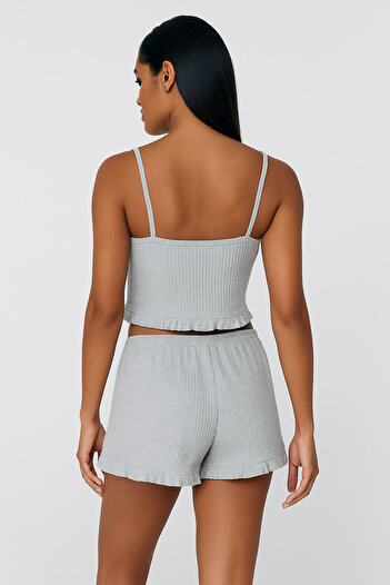 HNX Cotton Ribbed Crop Tank Top and Ruffle Shorts Women's Pajama Set