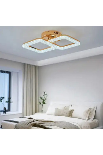 LED CONCEPT Lustra LED cu 3 tipuri de lumina si telecomanda, aurie, patrata, 64W, dimabila, 50x30x12cm