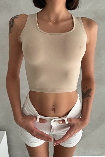 New Now Modal Fabric U-Necklace Thick Strap Back Closed Crop Body