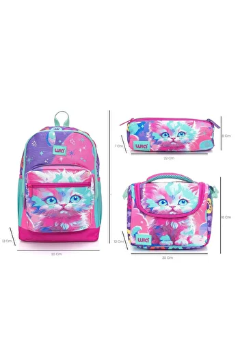 Wia Cat Patterned 3-Piece School Bag Set