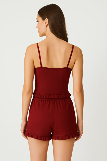 HNX Cotton Ribbed Crop Tank Top and Ruffle Shorts Women's Pajama Set
