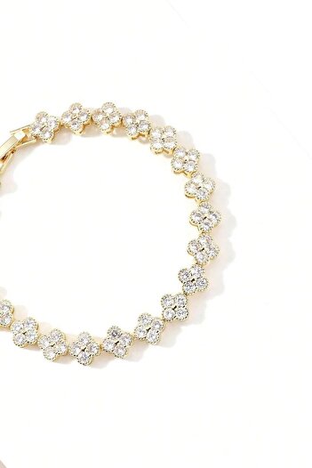 New Obsessions Zircon Stone Gold Clover Bracelet