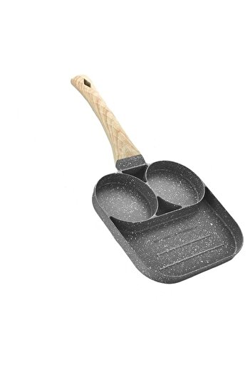 FOXMAG24 Frying Pan with 2 Egg Molds & Mini Grill, Non-Stick, Cool Handle, All Heat Sources, Gray