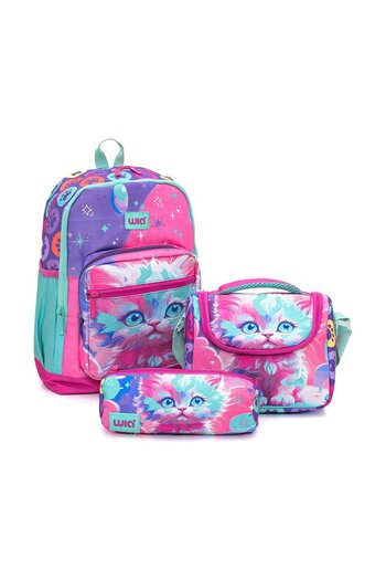 Wia Cat Patterned 3-Piece School Bag Set