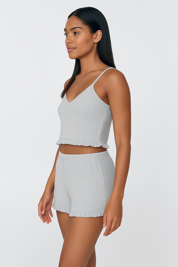 HNX Pamuklu Fitilli Crop Atlet ve Fırfırlı Şort Kadın Pijama Takımı