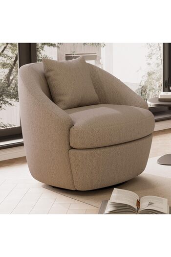 MAPLE HOME DECORATION Swivel Accent Chair with Pillow Backrest, Modern Extra Wide Barrel Round Barrel Chair