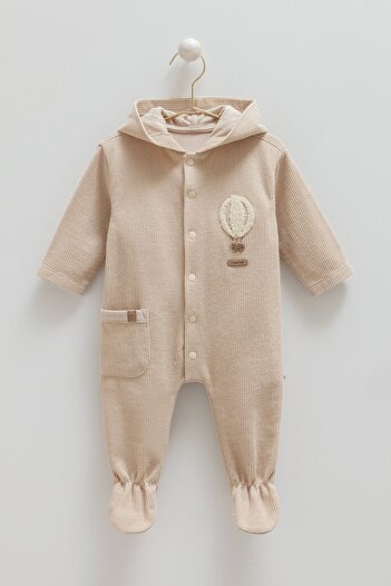 Caramell 01-12 Months Size Range Knitwear with Combed Cotton Lining Soft Jumpsuit - Stone