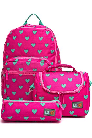Wia Heart Patterned 3-Piece School Bag Set