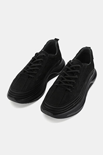 TUNAELLİ Men's Black Nubuck Khaki Natural Leather Lace up Sneaker Shoes