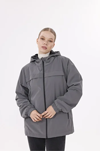 freemen Women's Anthracite Hooded Nova Fabric Lightweight and Durable Stylish Seasonal Water and Windproof Raincoat