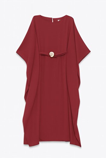 Setre Burgundy Relaxed Cut Waist Belt Detailed Midi Length Wide Fit Dress