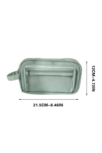 zola Unequipped pencil case, 3 compartments, transparent pocket, oxford material, 21.5 x 12 x 8 cm, green