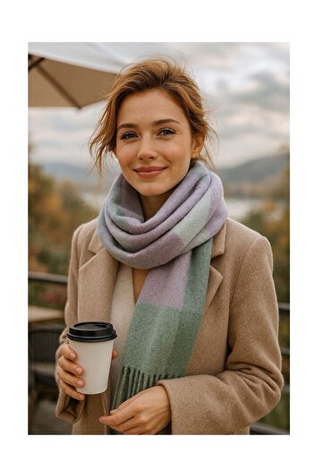 MERVESTORE Püsküllü Geniş Şal - Yumuşak , Soğuk Hava İçin İdeal