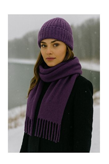MERVESTORE Püsküllü Geniş Şal - Yumuşak , Soğuk Hava İçin İdeal