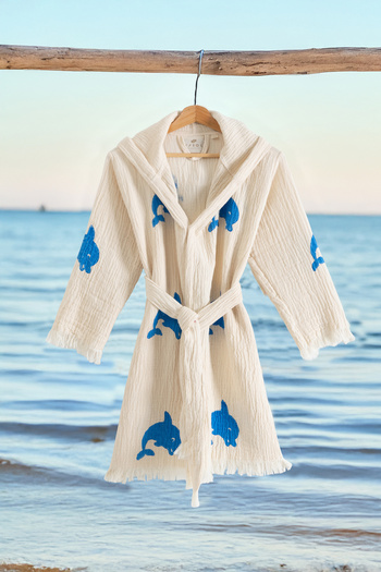 VAROL 100% Organic, Handcrafted Stone Print Waiter's Bathrobe - Yunus