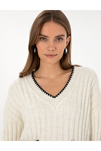 Pierre Cardin Ecru Comfort Fit V-Neck Sweater 50310935-Vr019