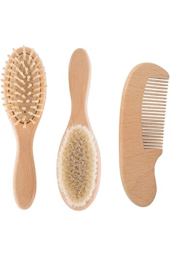 erorex Premium Wooden Baby Hair Brush Comb Set Natural Soft Bristles Ideal Cradle Cap Perfect Baby