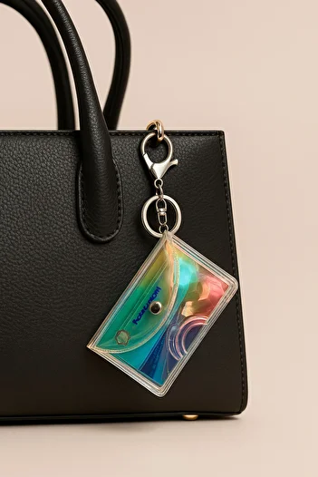 Gempo Hologram Transparent Card Holder with Keychain – Contactless Payment Compatible, Slim and Practical Wallet