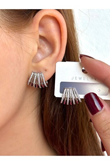 BY YASİN TOPÇU Steel Row Zircon Earrings – Silver