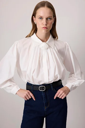 Touché Privé 100% Cotton Rose Detail Shirt