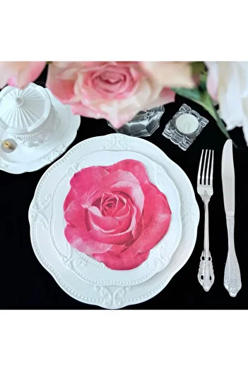 esdekor Red 20Pcs, Rose Shaped Printed Napkin, Wedding Birthday