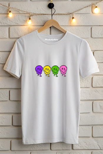 AR&YOS Smiling Face Printed Crew Neck Short Sleeve Tee