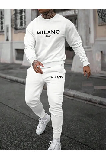 MODA55 Men's Long Sleeve Print Detailed Two Thread Suit