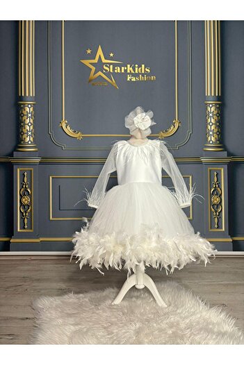 Star Kids Φόρεμα για κορίτσια με λευκά πούπουλα, βραδινό φόρεμα για κορίτσια