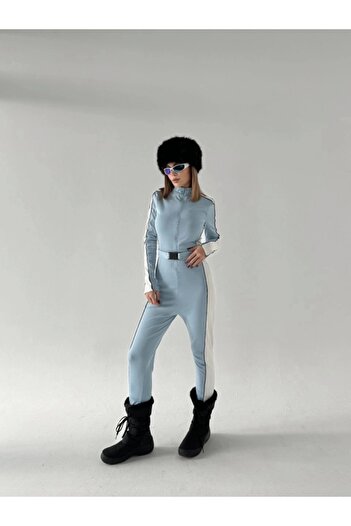 MODA Zippered jumpsuit with belt detail - baby blue