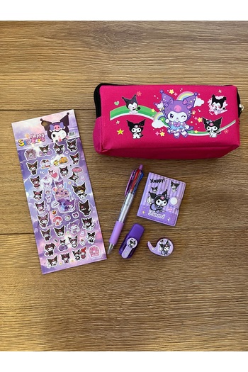winingo Kuromi Pembe Çift Bölmeli Kalemlik - Defter ve Stıcker Kırtasiye Seti
