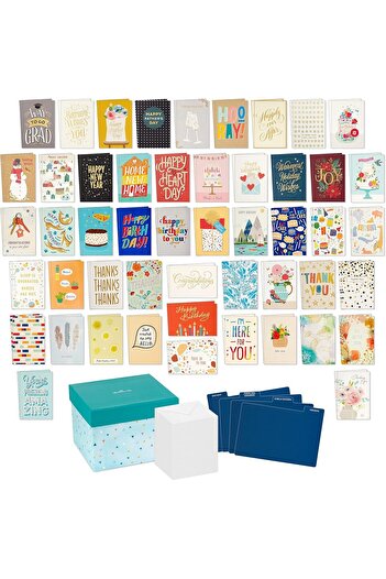 STOREMAX lvnshop Set de felicitări diverse goale cu organizator de carduri în cutie (pachet de 100) — Zi de naștere, T