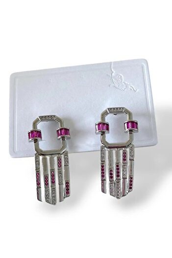 CAŞ DEKORASYON Silver Color Jewelled Earrings (Pair)
