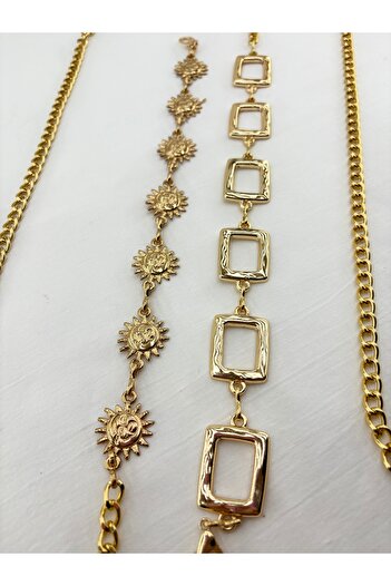 Z&M COLLECTION BAG SHOPPİNG Women's Gold Metal Body & Waist & Dress & Pants & Skirt Chain 2-Piece Belt Set