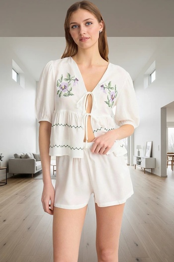 PayBuy Women's Summer Viscose Pajama Set Embroidered Bow Detail Comfortable Trend Design Modern Style