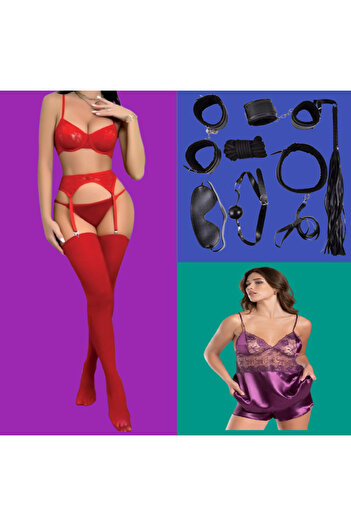 Cooqpoo Garters, with Satin Shorts,S/M-L/Xl Size 3 Women Concept Underwear Sets