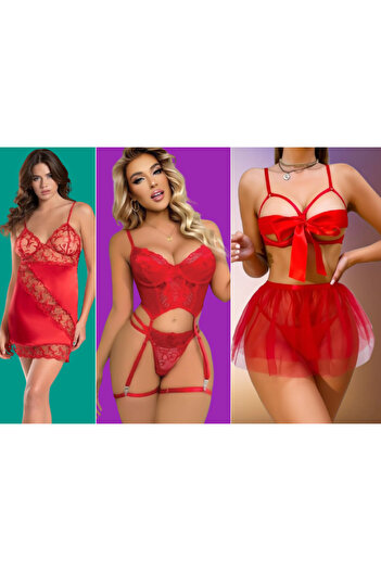 Cooqpoo Nightgown, Garter, Bow Bra Skirt S/M-L/Xl Size 3-Piece Women's Concept Underwear Sets