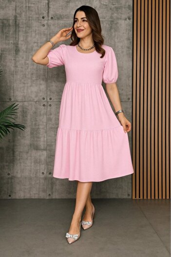 MODA Eyesof Women's Short Sleeve Open Collar Layered Wrap Balloon Dress
