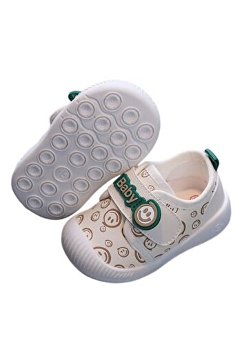 Mixbo Baby Shoes for First Steps, Velcro Closure, Soft Insole, Smiley Model, Cream, Size 19 EU
